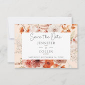 Boho Burnt Orange Fall Floral Arch Monogramm Peach Save The Date (Vorderseite)
