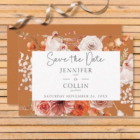 Boho Burnt Orange Fall Floral Arch Monogramm Rust Save The Date