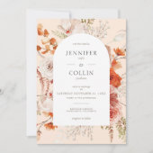 Boho Burnt Orange Fall Floral Arch Peach Einladung (Vorderseite)