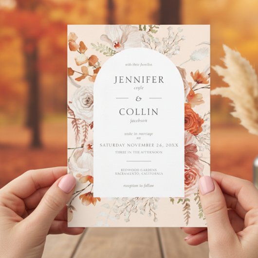 Boho Burnt Orange Fall Floral Arch Peach Einladung