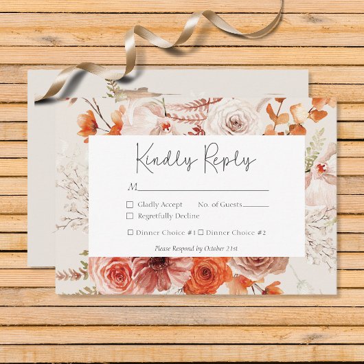 Boho Burnt Orange Fall Floral Monogram Beige RSVP Karte