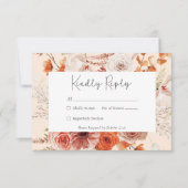 Boho Burnt Orange Fall Floral Monogramm Pfirsich RSVP Karte (Vorderseite)