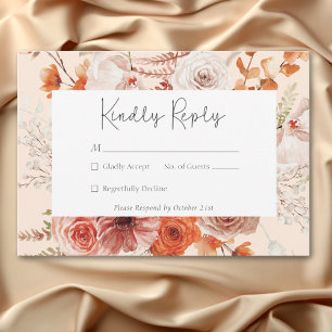 Boho Burnt Orange Fall Floral Monogramm Pfirsich RSVP Karte