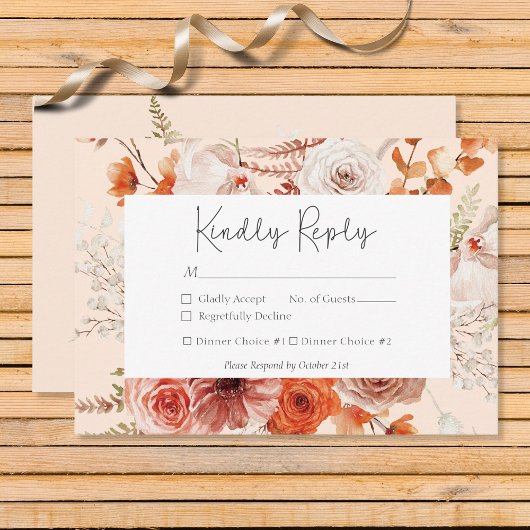 Boho Burnt Orange Fall Floral Monogramm Pfirsich RSVP Karte