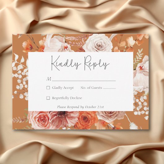 Boho Burnt Orange Fall Floral Monogramm Rust RSVP Karte