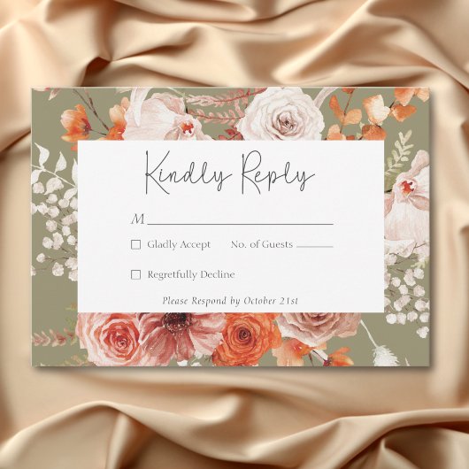 Boho Burnt Orange Fall Floral Monogramm Sage RSVP Karte