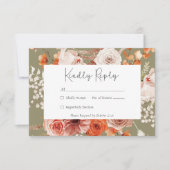 Boho Burnt Orange Fall Floral Monogramm Sage RSVP Karte (Vorderseite)