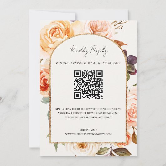 Boho Burnt Orange Floral Arch QR Code UAWG Wedding Einladung (Rückseite)
