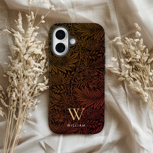 Boho Burnt Orange Floral Gold Monogramm Name Case-Mate iPhone Hülle