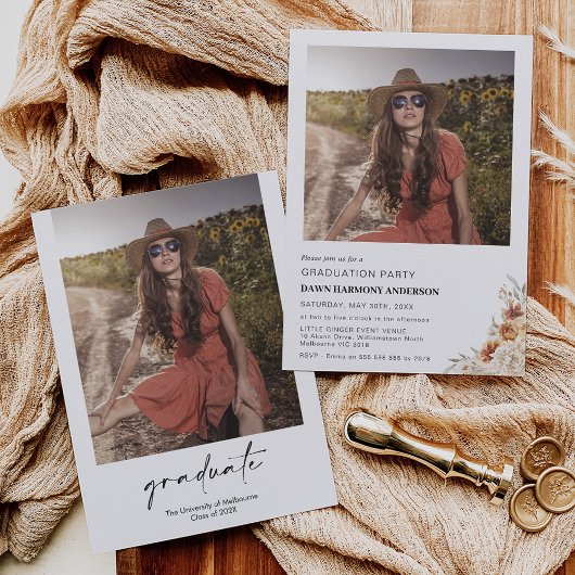 Boho Burnt Orange Floral Graduation Party Einladung