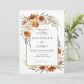 Boho Burnt Orange Floral mit RahmenWedding Einladung (Stehend Vorderseite)