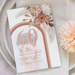 Boho Burnt Orange Floral & Pampas Foto Geburtstag  Einladung
