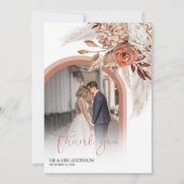 Boho Burnt Orange Floral & Pampas Foto Vielen Dank Dankeskarte (Vorderseite)