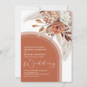 Boho Burnt Orange Floral & Pampas Grass Wedding Einladung (Vorderseite)