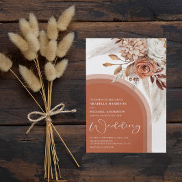 Boho Burnt Orange Floral & Pampas Grass Wedding Einladung