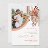 Boho Burnt Orange Floral & Pampas Grass Wedding Save The Date (Vorderseite)