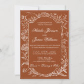 Boho Burnt Orange Floral QR Code Foto Hochzeit Einladung (Vorderseite)