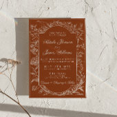Boho Burnt Orange Floral QR Code Foto Hochzeit Einladung