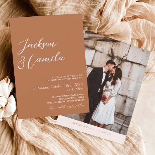 Boho Burnt Orange Foto Wedding Einladung