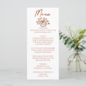 Boho Burnt Orange Hand Drawn Floral Wedding Menu Menükarte (Stehend Vorderseite)