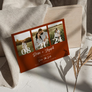 Boho Burnt Orange Moderne Drei Fotos Hochzeit Save The Date