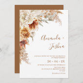 Boho Burnt Orange Pampas Grass Wedding Einladung (Vorne/Hinten)
