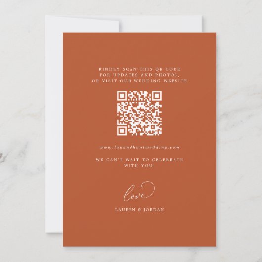 Boho Burnt Orange Qr Code Wedding Save The Date (Rückseite)