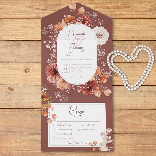 Boho Burnt Orange Rust Fall Drei Abendessen mit Fl All In One Einladung