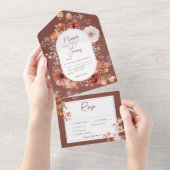 Boho Burnt Orange Rust Fall Floral 3 Abendessen All In One Einladung (Abreißen)