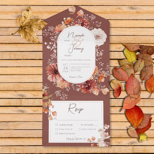 Boho Burnt Orange Rust Fall Floral Dinner All In One Einladung
