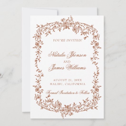 Boho Burnt Orange Rust Floral Botanical Wedding Save The Date (Rückseite)