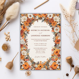 Boho Burnt Orange Sage Floral Foto Hochzeit im Her Einladung