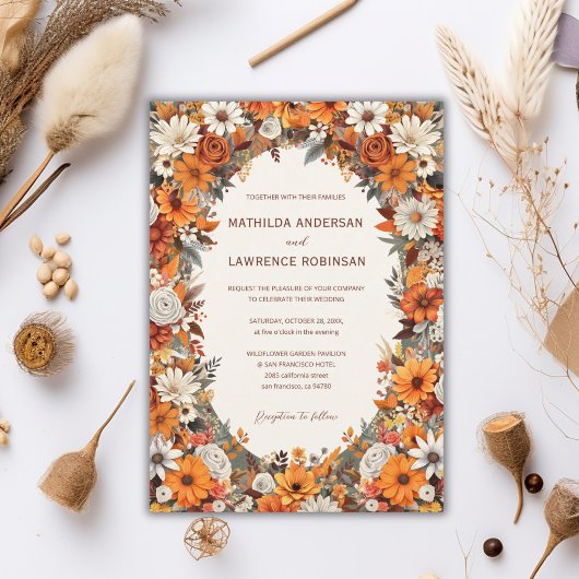 Boho Burnt Orange Sage Floral Foto Hochzeit im Her Einladung