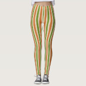  Boho Burnt Orange Sage Green Retro Striped   Leggings (Vorderseite)