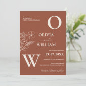 Boho Burnt Orange Terracotta Rustikale Hochzeit Einladung (Stehend Vorderseite)