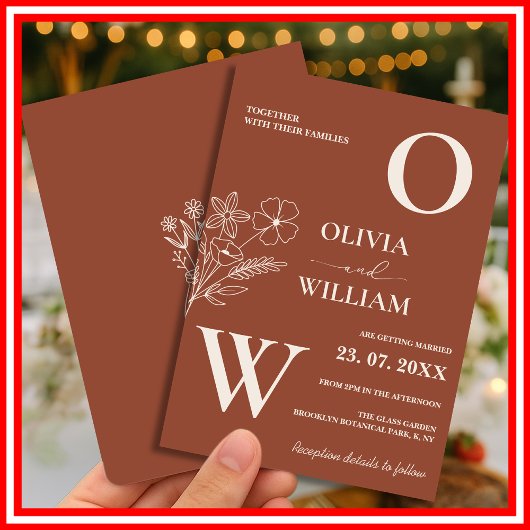 Boho Burnt Orange Terracotta Rustikale Hochzeit Einladung