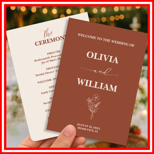 Boho Burnt Orange Terracotta Rustikale Hochzeit Programm