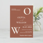 Boho Burnt Orange Terracotta Rustikales Foto Hochz Einladung (Stehend Vorderseite)