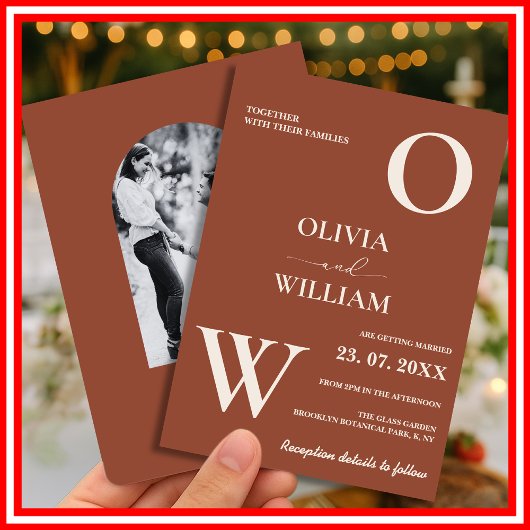 Boho Burnt Orange Terracotta Rustikales Foto Hochz Einladung