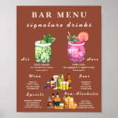 Boho Burnt Orange Terracotta Wedding Bar Menu Poster (Vorne)