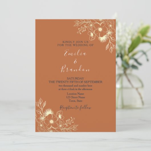 Boho Burnt Orange Wedding Einladung (Stehend Vorderseite)