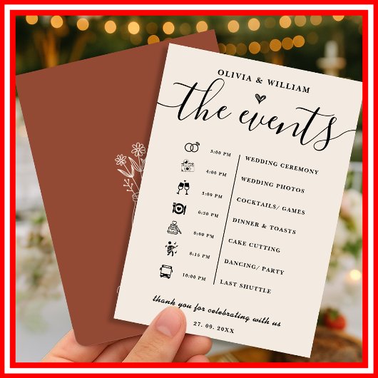 Boho Burnt Orange Wedding Order of Events Program Einladung