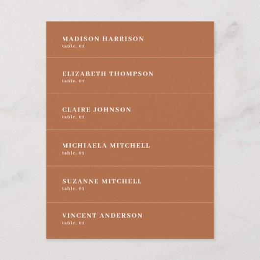 Boho Burnt Orange Wedding Place Name Card Einladung (Vorderseite)