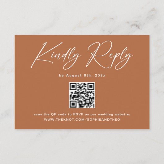Boho Burnt Orange Wedding RSVP QR Code Begleitkarte (Vorderseite)
