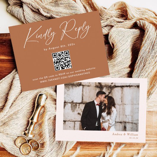 Boho Burnt Orange Wedding RSVP QR Code Begleitkarte