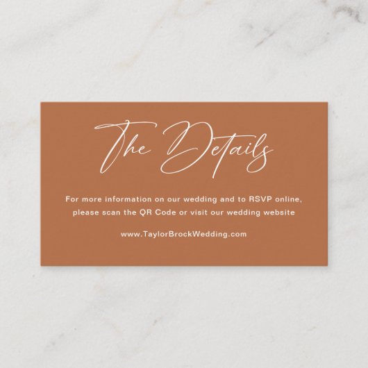 Boho Burnt Orange Wedding Website Qr Code Begleitkarte (Vorderseite)