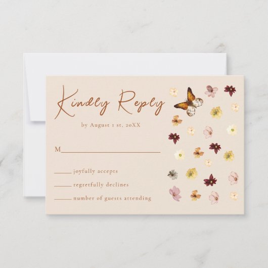 Boho Burnt Orange Wildblume RSVP Karte (Vorderseite)