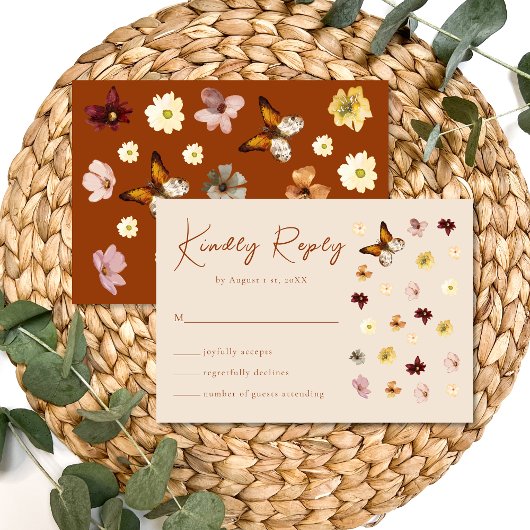 Boho Burnt Orange Wildblume RSVP Karte