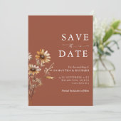 Boho Burnt Orange Wildblume Wedding Save the Date Einladung (Stehend Vorderseite)