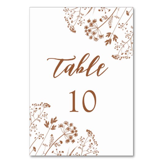 Boho Burnt Orange Wildblumen Terracotta Wedding Tischnummer (Rückseite)